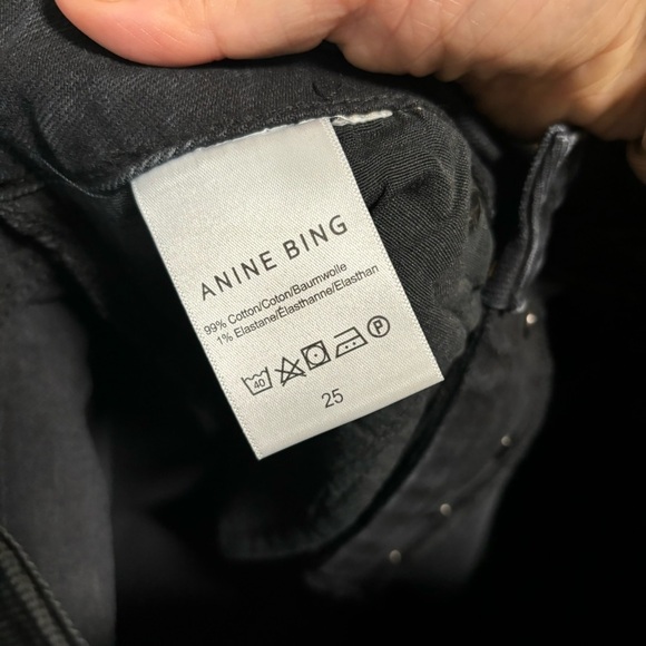 ANINE BING Black Roxanne Button Fly Raw Hem Front Slip Washed Stretch Denim Jean - Picture 15 of 16